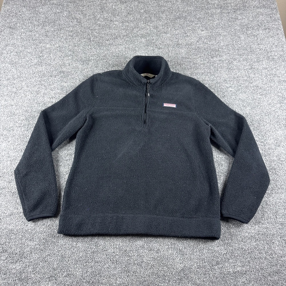 Vineyard Vines 1/4 Zip Sweatshirt Women S Black Pullover Cotton Preppy Fuzzy